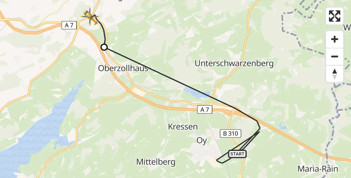 Flugroute Rettungshubschrauber Oy-Mittelberg - Sulzberg, 13 April 2026, 15:06