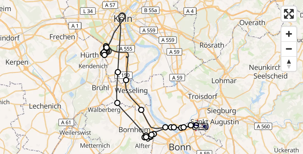 Flugroute Polizeihubschrauber Sankt Augustin - Sankt Augustin, 13 April 2026, 15:07