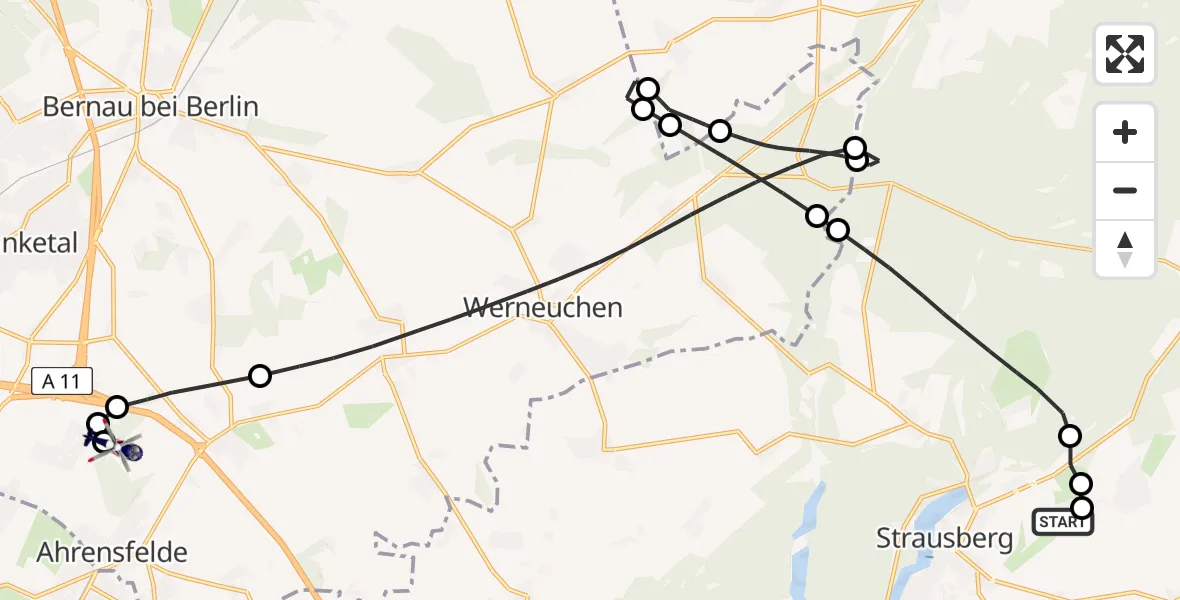 Flugroute Polizeihubschrauber Strausberg - Ahrensfelde Hubschrauberlandeplatz, 13 April 2026, 15:08