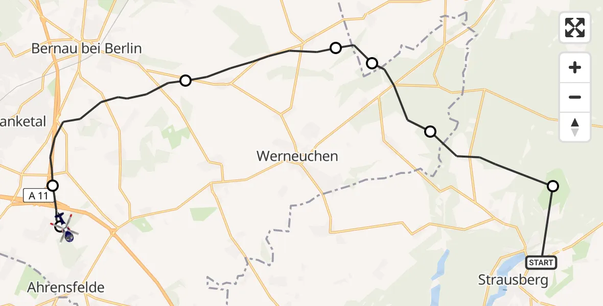 Flugroute Polizeihubschrauber Strausberg - Ahrensfelde Hubschrauberlandeplatz, 13 April 2026, 15:10