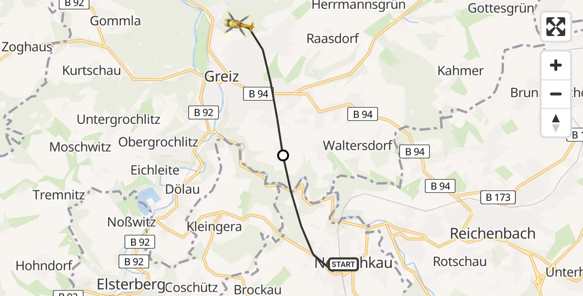 Flugroute Rettungshubschrauber Netzschkau - Greiz, 13 April 2026, 15:11