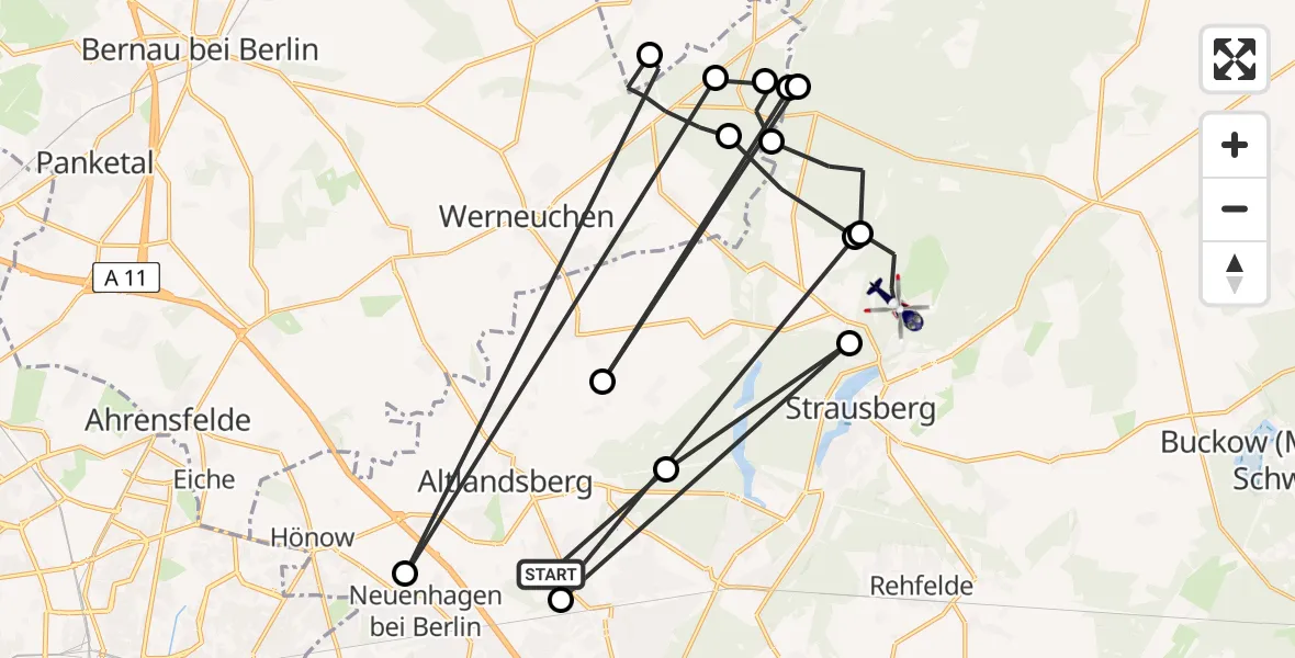 Flugroute Polizeihubschrauber Fredersdorf-Vogelsdorf - Altlandsberg, 13 April 2026, 15:11