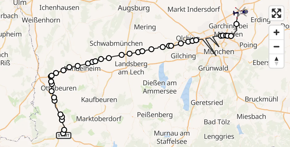 Flugroute Polizeihubschrauber Kempten-Durach Flugplatz - Hallbergmoos, 13 April 2026, 15:24