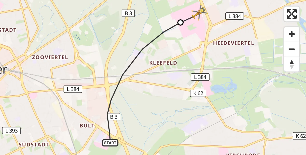 Flugroute Rettungshubschrauber Hannover - Hannover Luftrettung Hubschrauberlandeplatz (Christoph 4), 13 April 2026, 15:35