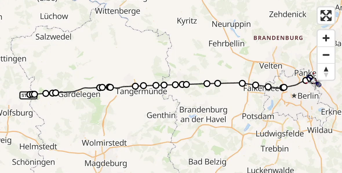 Flugroute Polizeihubschrauber Parsau - Ahrensfelde Hubschrauberlandeplatz, 13 April 2026, 15:36