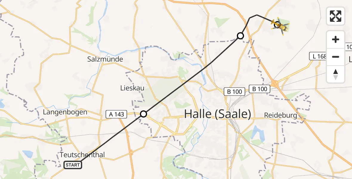 Flugroute Rettungshubschrauber Teutschenthal - Halle-Oppin Flugplatz, 13 April 2026, 15:37