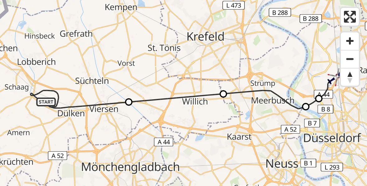 Flugroute Polizeihubschrauber Viersen - Düsseldorf Flughafen, 13 April 2026, 15:38