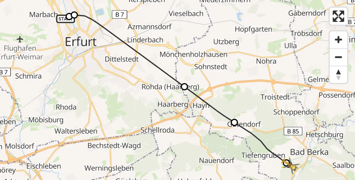 Flugroute Ambulanzhubschrauber Helios Clinic Erfurt - DRF Rettungsstation Bad Berka Hubschrauberlandeplatz, 13 April 2026, 15:41