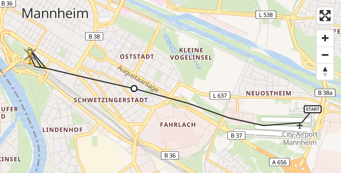 Flugroute Rettungshubschrauber Mannheim-City Flughafen - Mannheim, 13 April 2026, 15:44