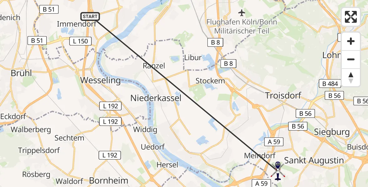 Flugroute Polizeihubschrauber Köln - Sankt Augustin, 13 April 2026, 15:52