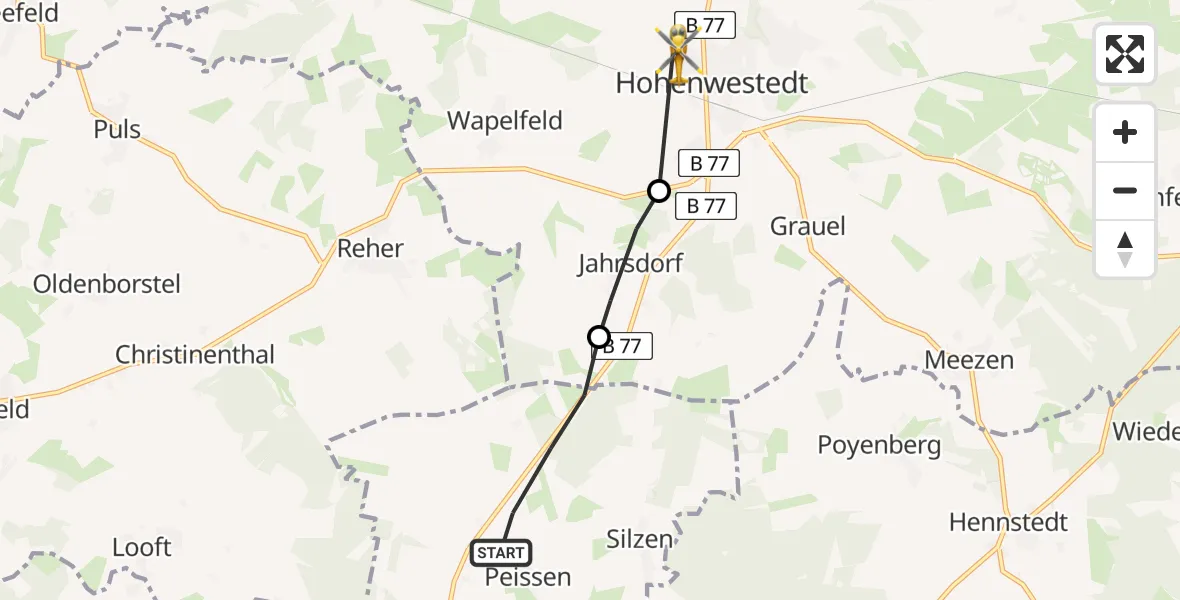 Flugroute Rettungshubschrauber Peissen - Hohenwestedt, 13 April 2026, 15:54