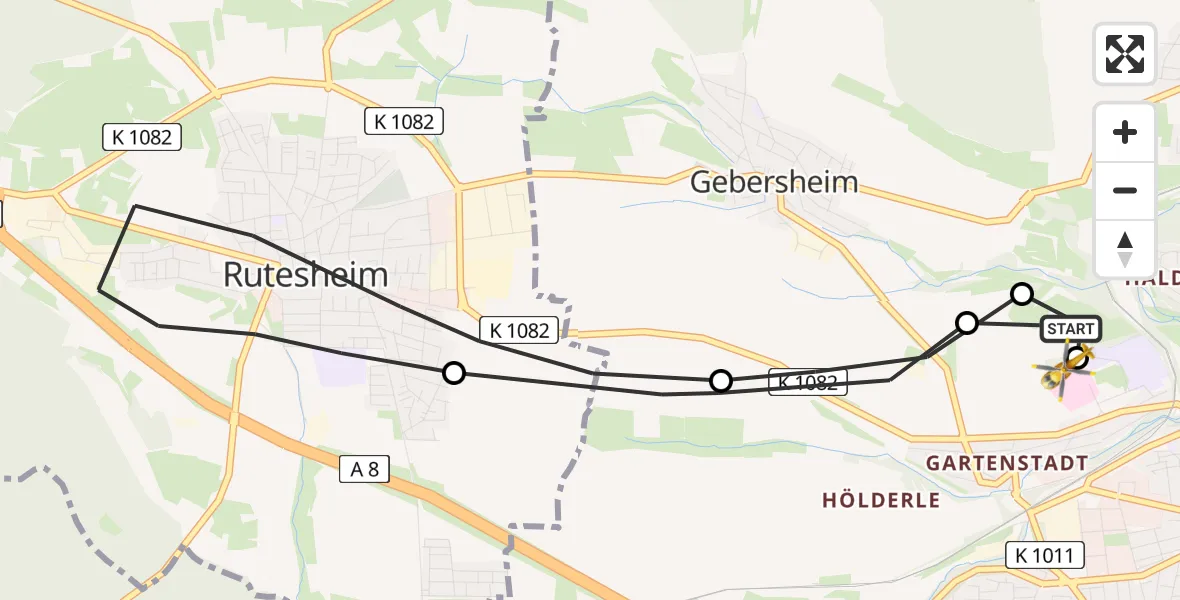 Flugroute Rettungshubschrauber Leonberg Hospital - Leonberg Hospital, 13 April 2026, 15:57