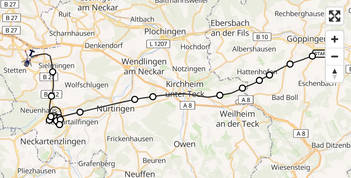 Flugroute Polizeihubschrauber Göppingen - Flughafen Stuttgart, 13 April 2026, 16:01