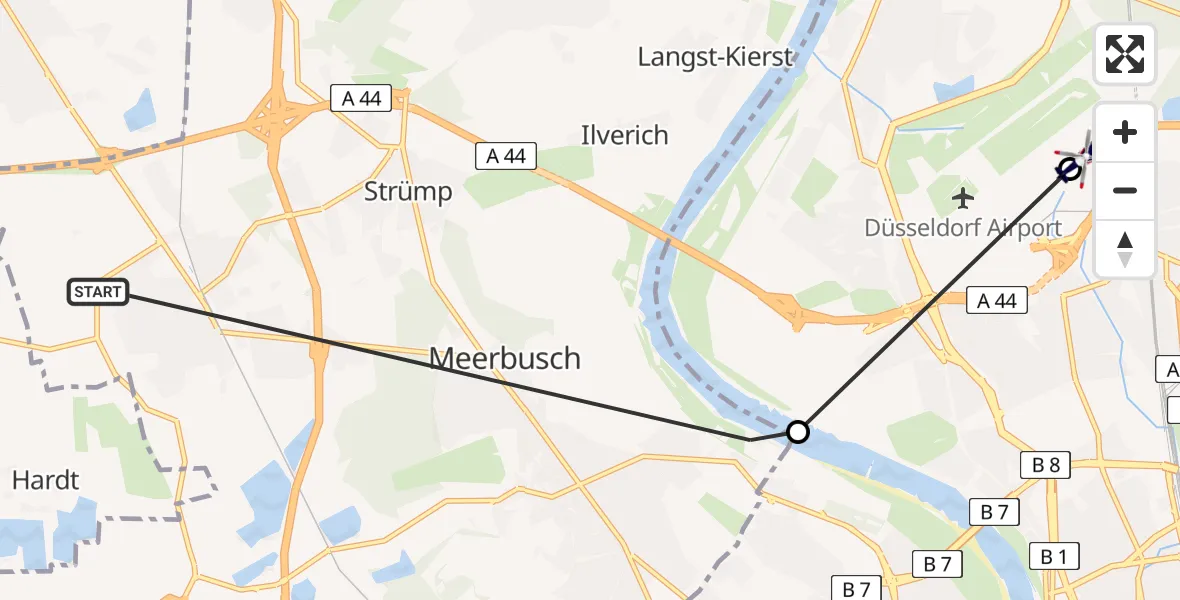 Flugroute Polizeihubschrauber Meerbusch - Düsseldorf Flughafen, 13 April 2026, 15:58