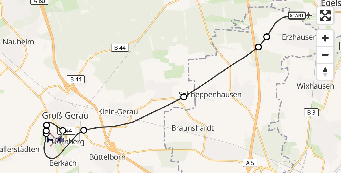 Flugroute Polizeihubschrauber Flughafen Frankfurt-Egelsbach - Groß-Gerau, 13 April 2026, 16:08