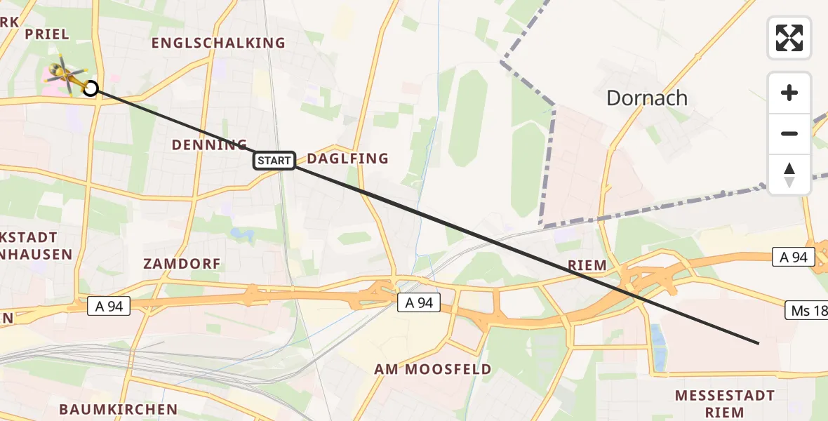 Flugroute Rettungshubschrauber München - München Bogenhausen Hospital, 13 April 2026, 16:07