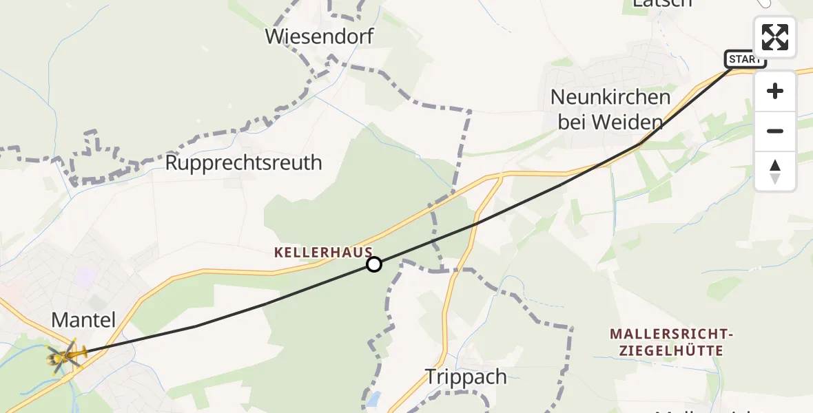 Flugroute Rettungshubschrauber Weiden i.d.OPf. - Mantel, 13 April 2026, 16:09