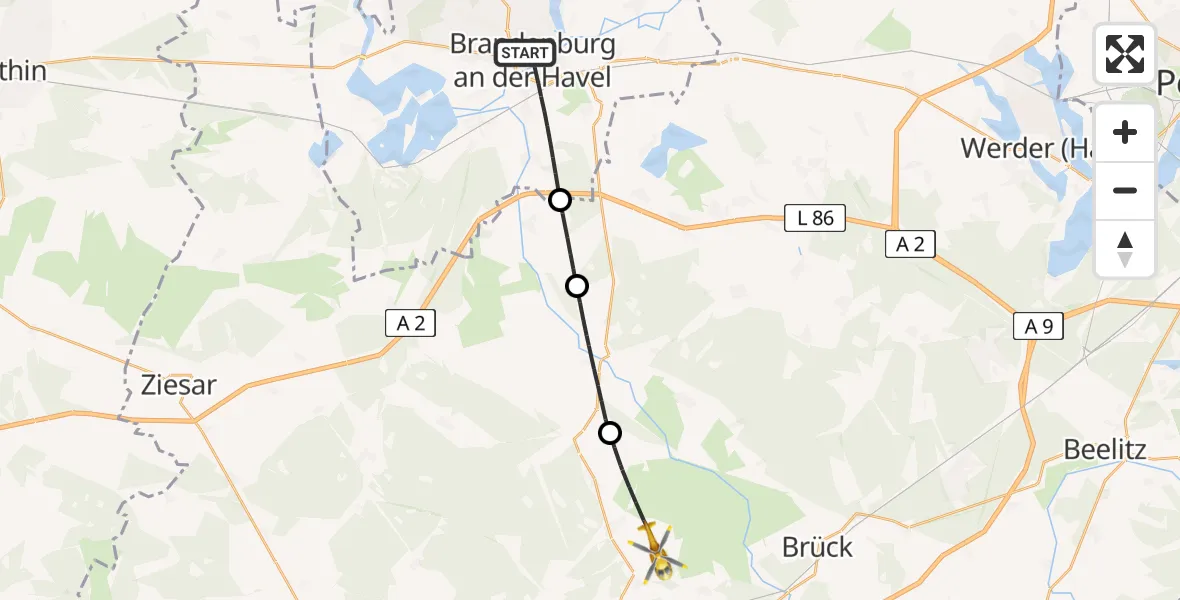 Flugroute Rettungshubschrauber Brandenburg an der Havel - Bad Belzig, 13 April 2026, 16:10