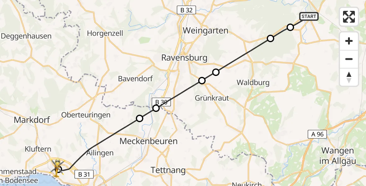Flugroute Rettungshubschrauber Wolfegg - Friedrichshafen Hospital, 13 April 2026, 16:12