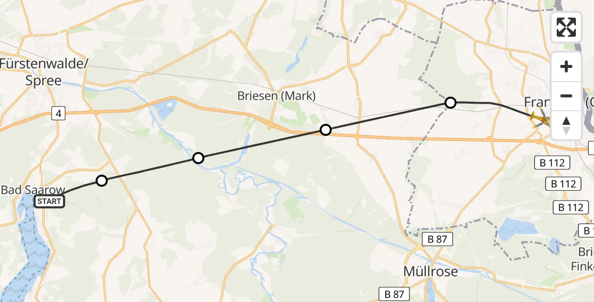 Flugroute Rettungshubschrauber Bad Saarow - Frankfurt (Oder), 13 April 2026, 16:14