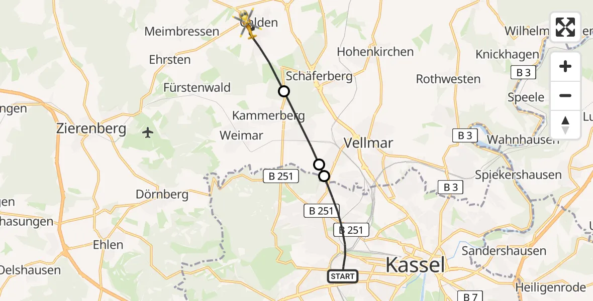 Flugroute Rettungshubschrauber Kassel - Calden, 13 April 2026, 16:20
