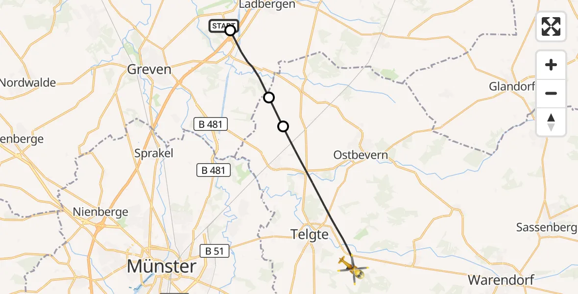 Flugroute Ambulanzhubschrauber Christoph  Westfalen-ADAC - Telgte, 13 April 2026, 16:27