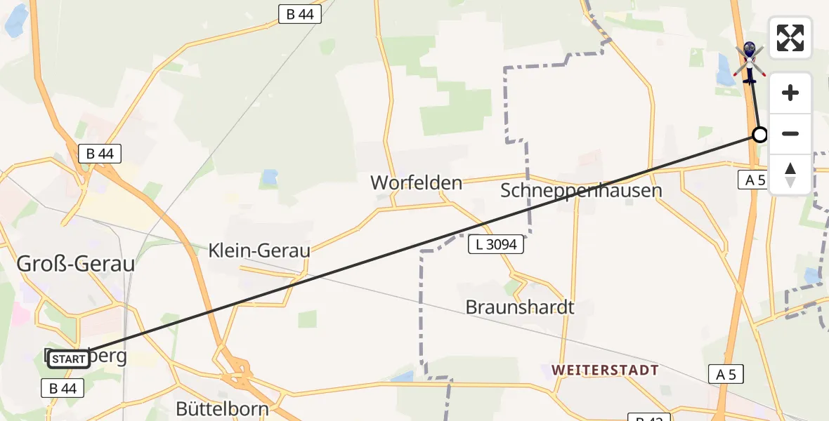 Flugroute Polizeihubschrauber Groß-Gerau - Weiterstadt, 13 April 2026, 16:48