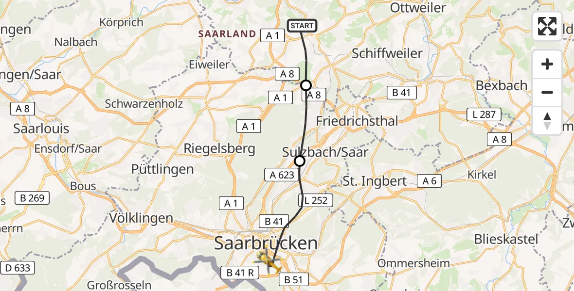 Flugroute Rettungshubschrauber Illingen - Saarbrücken, 13 April 2026, 16:56
