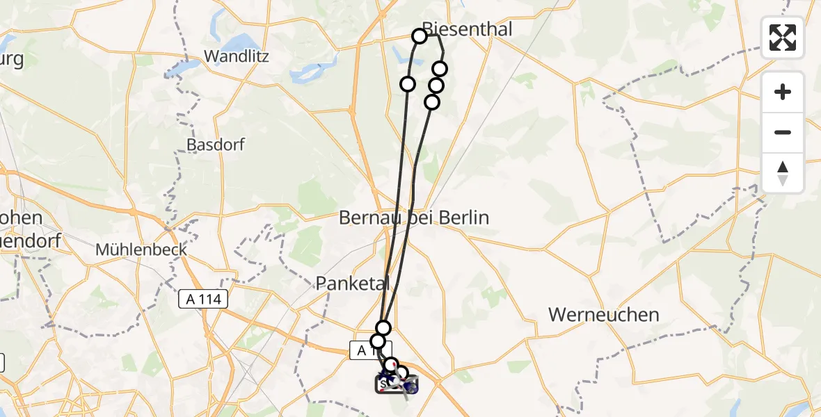 Flugroute Polizeihubschrauber Ahrensfelde Hubschrauberlandeplatz - Ahrensfelde Hubschrauberlandeplatz, 13 April 2026, 17:00
