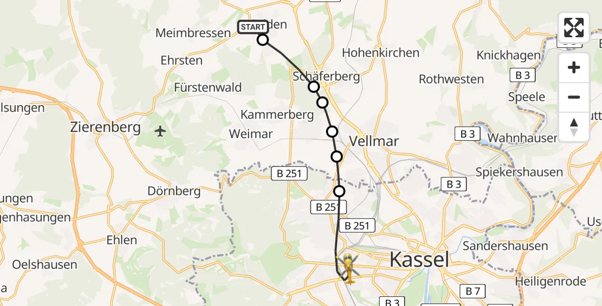Flugroute Rettungshubschrauber Kassel Flughafen - Kassel, 13 April 2026, 17:01