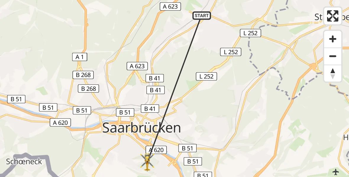 Flugroute Rettungshubschrauber Saarbrücken - Saarbrücken, 13 April 2026, 17:03