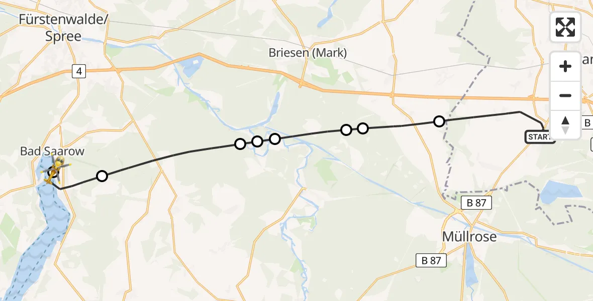 Flugroute Rettungshubschrauber Frankfurt (Oder) - Bad Saarow Hospital Hubschrauberlandeplatz, 13 April 2026, 17:09