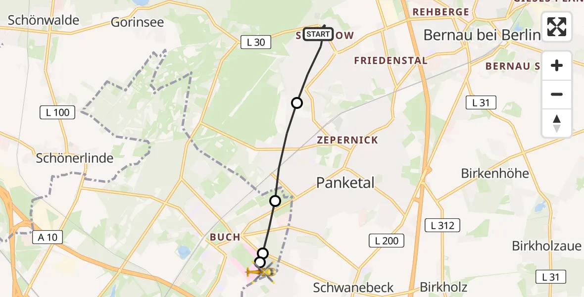 Flugroute Rettungshubschrauber Bernau bei Berlin - Helios Clinic Berlin-Buch, 13 April 2026, 17:10