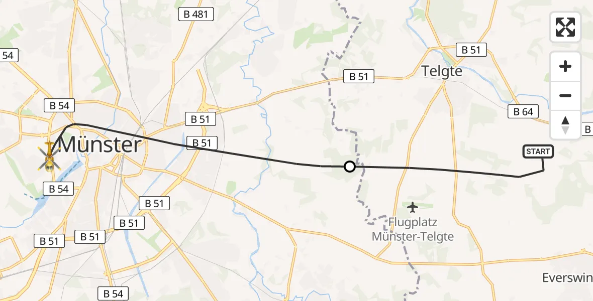 Flugroute Ambulanzhubschrauber Telgte - Münster, 13 April 2026, 17:12