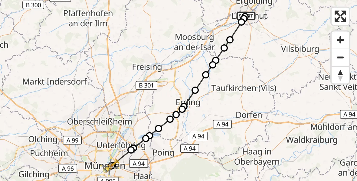 Flugroute Rettungshubschrauber Landshut Hospital - Rechts der Isar University Hospital, 13 April 2026, 17:28