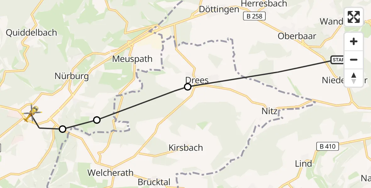 Flugroute Ambulanzhubschrauber Baar - Nürburgring Hubschrauberlandeplatz, 13 April 2026, 17:32