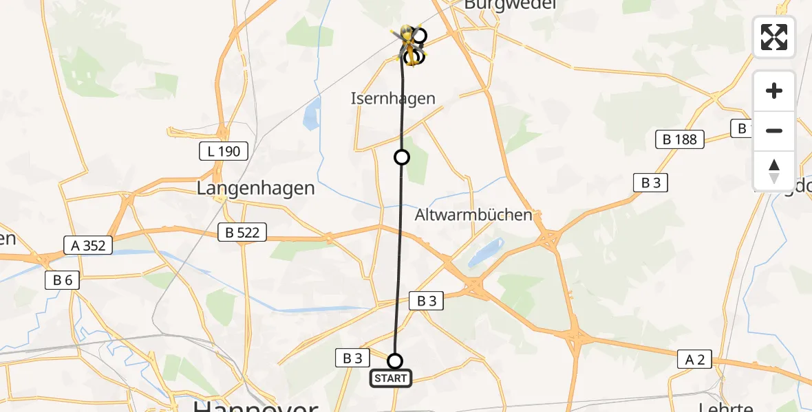 Flugroute Rettungshubschrauber Hannover Luftrettung Hubschrauberlandeplatz (Christoph 4) - Isernhagen, 13 April 2026, 17:34