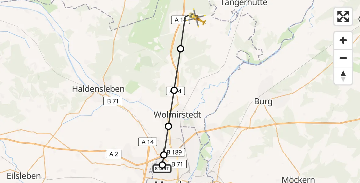 Flugroute Rettungshubschrauber Magdeburg Hospital - Burgstall, 13 April 2026, 17:35