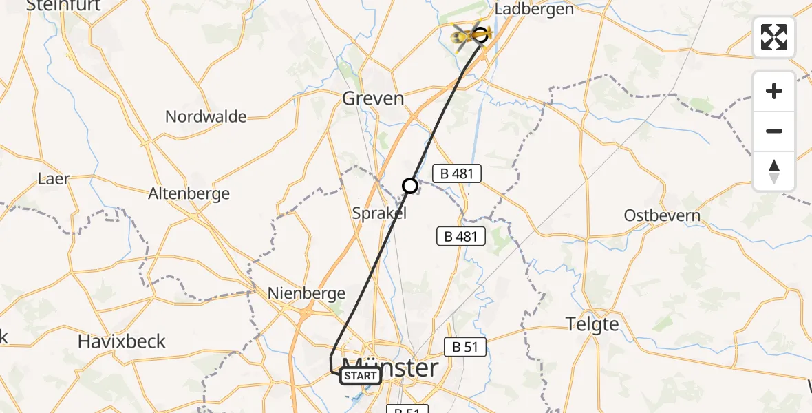 Flugroute Ambulanzhubschrauber Münster - Christoph  Westfalen-ADAC, 13 April 2026, 17:49