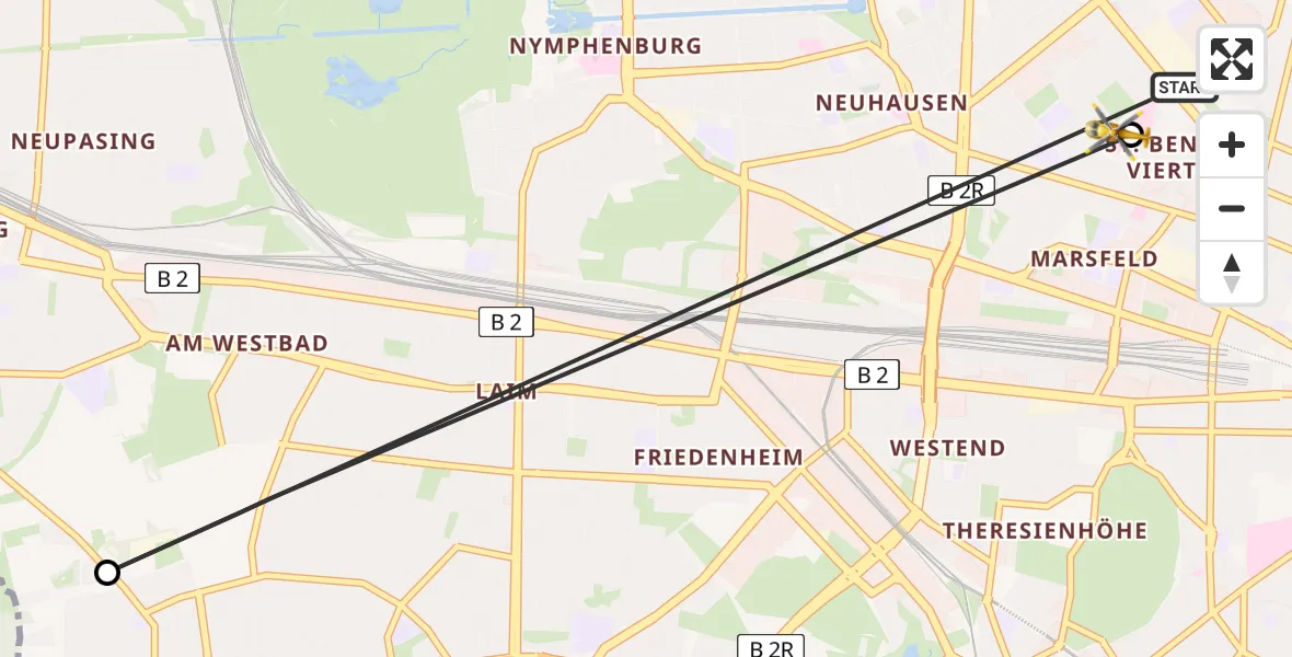 Flugroute Rettungshubschrauber Deutsches Herzzentrum München - Deutsches Herzzentrum München, 13 April 2026, 17:59