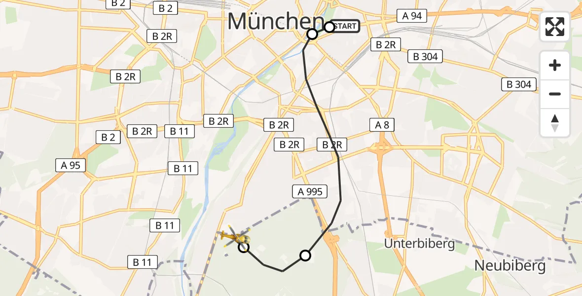 Flugroute Rettungshubschrauber Rechts der Isar University Hospital - ADAC Air Rescue Center Hubschrauberlandeplatz (Christoph 1), 13 April 2026, 17:59