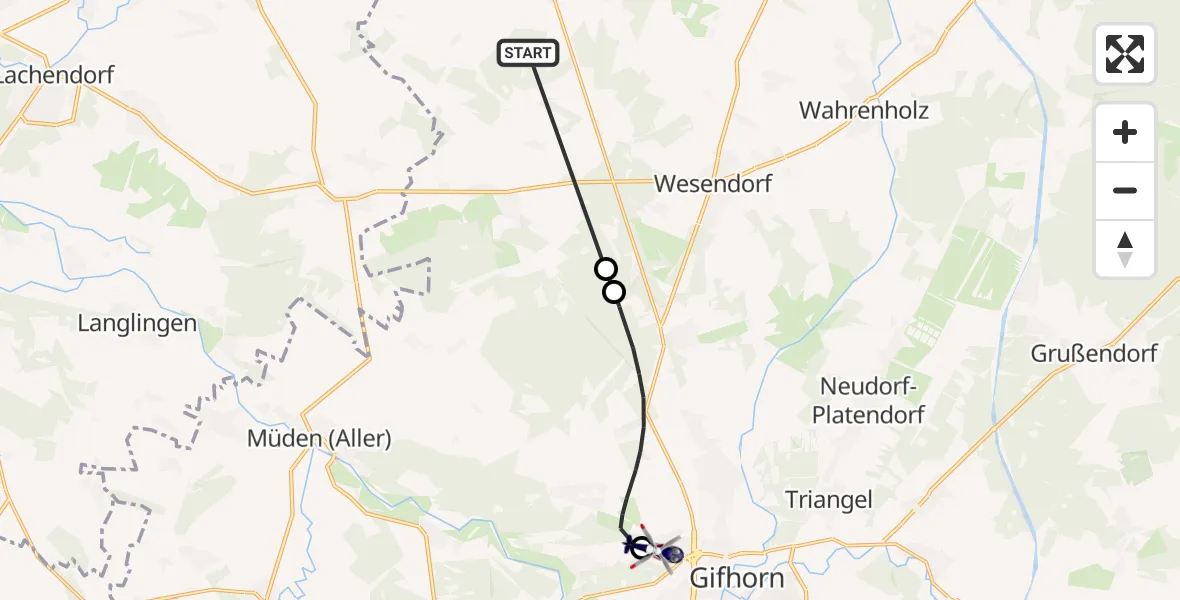 Flugroute Polizeihubschrauber Groß Oesingen - Gifhorn Bundespolizei Hubschrauberlandeplatz, 13 April 2026, 18:02