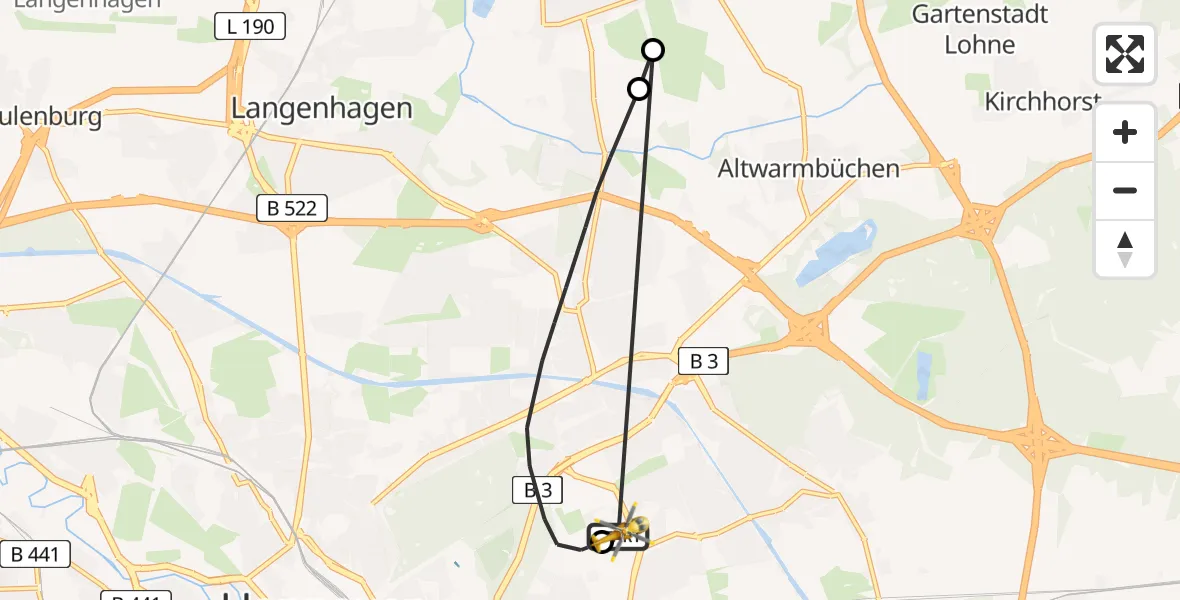 Flugroute Rettungshubschrauber Hannover Luftrettung Hubschrauberlandeplatz (Christoph 4) - Hannover Luftrettung Hubschrauberlandeplatz (Christoph 4), 13 April 2026, 18:04