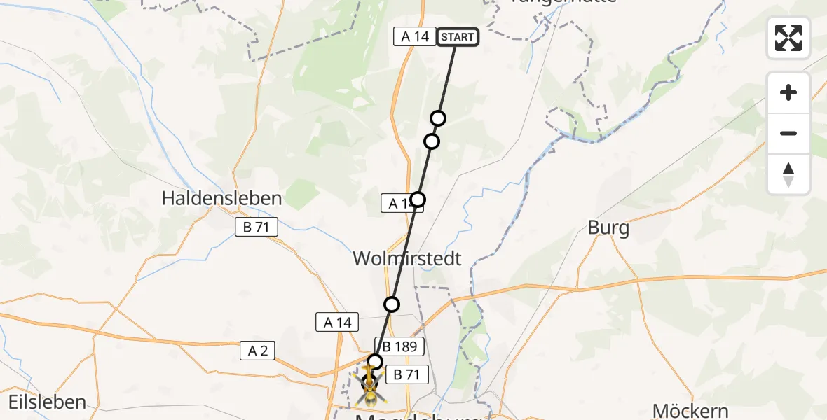 Flugroute Rettungshubschrauber Burgstall - Magdeburg Hospital, 13 April 2026, 18:10