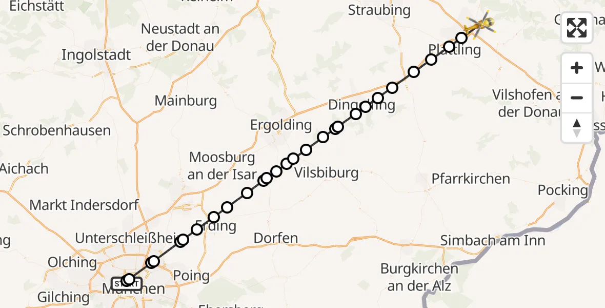 Flugroute Rettungshubschrauber Deutsches Herzzentrum München - Deggendorf, 13 April 2026, 18:15