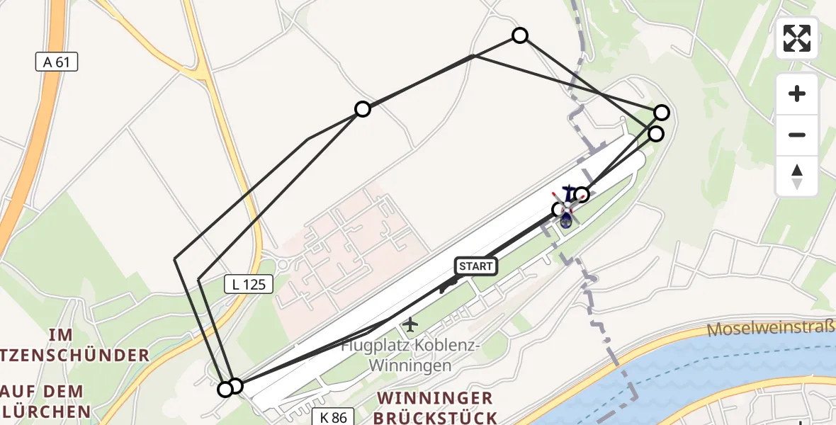 Flugroute Polizeihubschrauber Koblenz-Winningen Flugplatz - Koblenz-Winningen Flugplatz, 13 April 2026, 18:21
