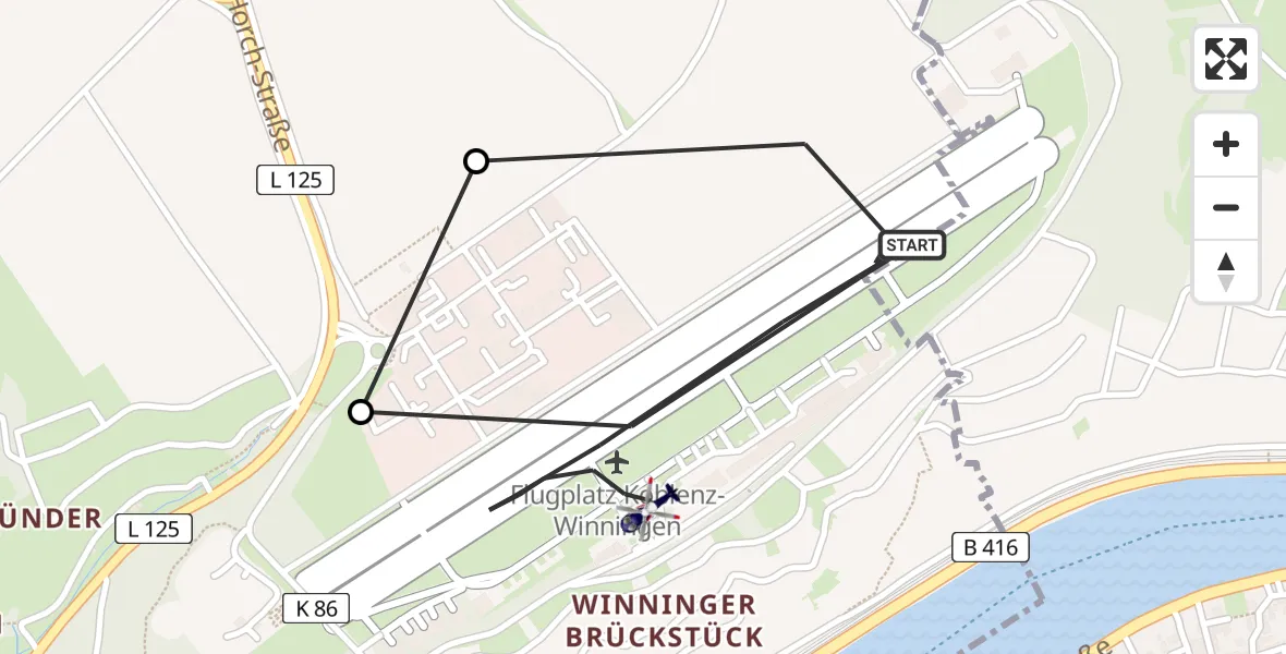 Flugroute Polizeihubschrauber Koblenz-Winningen Flugplatz - Koblenz-Winningen Flugplatz, 13 April 2026, 18:39