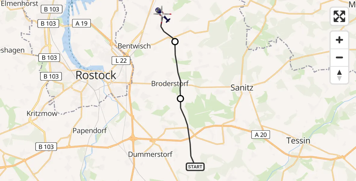 Flugroute Polizeihubschrauber Dummerstorf - Bentwisch, 13 April 2026, 18:41