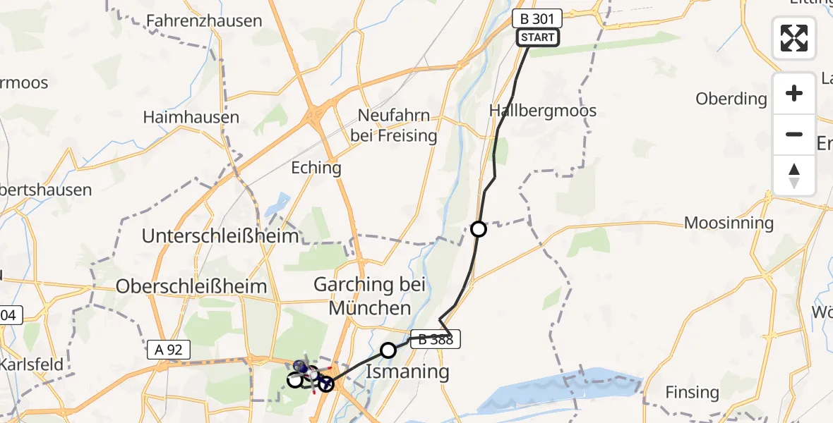 Flugroute Polizeihubschrauber Hallbergmoos - München, 13 April 2026, 18:50