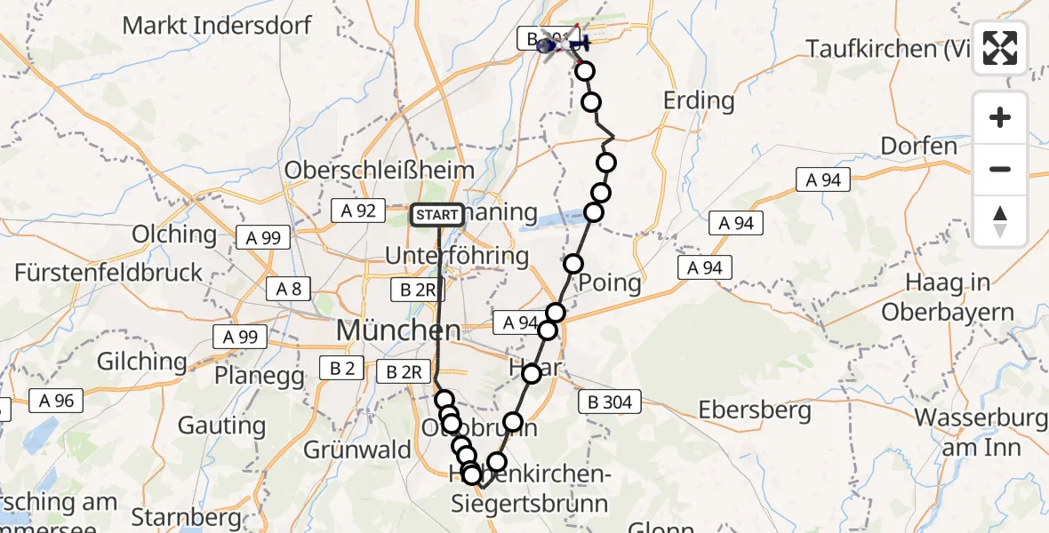 Flugroute Polizeihubschrauber München - München Flughafen, 13 April 2026, 19:02